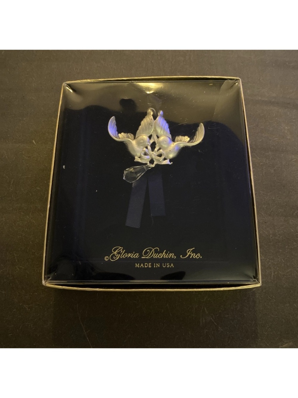 Gloria Duchin Christmas Ornament Turtle Doves Silver Toned